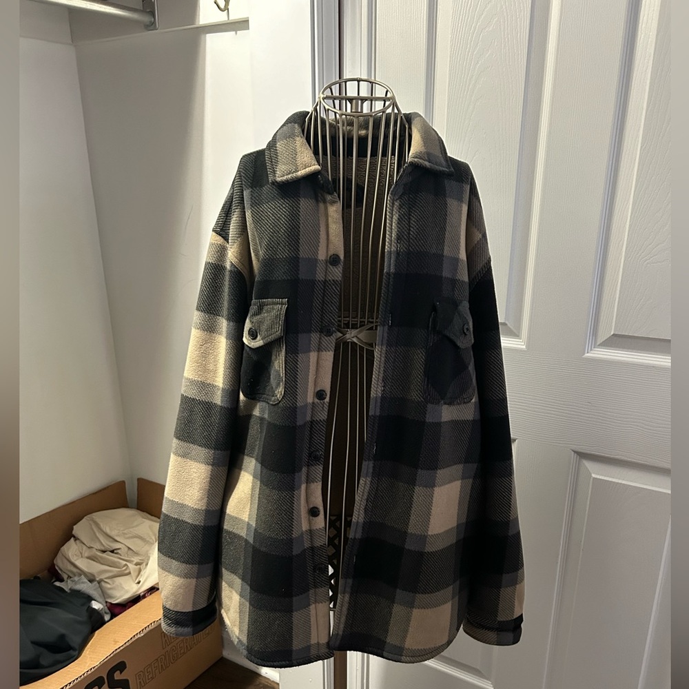 Men's Black and Tan Plaid Jacket